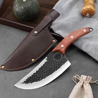 Petit couteau de cuisine ménage métal viande couperet marteau motif Barbecue anneau forgé à la main couteau de Chef manche en bois pour Camping