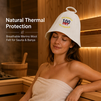Chapeau de sauna unisexe en feutre de laine blanc avec broderie de chiffres superposés tricolores, lignes arquées et ourlet évasé, protection thermique