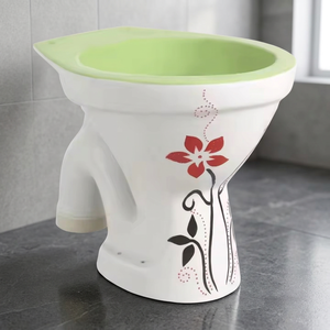 Cuvette de toilettes en porcelaine Vitrosa, design européen, bicolore bleu et blanc rustique, avec siphon en S - Product Image 3