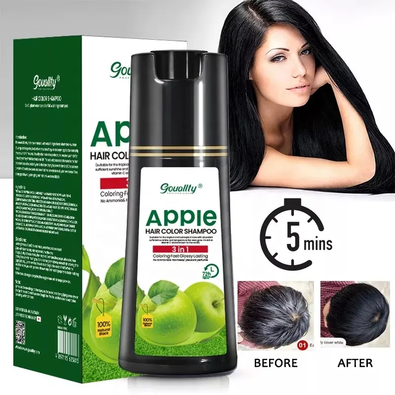 Professionele Permanente Kruiden 100% Pure Natural Apple Zwarte Haarverf Kleur Shampoo Voor Mannen Vrouwen