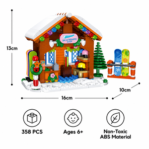 Ensemble de blocs de construction personnalisés de 358 pièces sur le thème du ski et des snowboards de Noël, modèle de cabane alpine 3D à construire soi-même, jouet de construction STEM, marque privée OEM - Product Image 4
