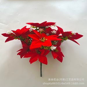 Bouquet de fleurs artificielles en soie MIDO, poinsettia rouge, décoration de Noël pour le salon, le bureau, le vase - Product Image 4
