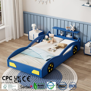 Letto a giorno moderno a forma di auto da corsa in legno, ecologico, con contenitore e ruote, per ragazzi - Product Image 1