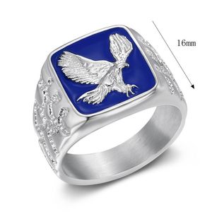 Anillo de Águila de Acero Inoxidable Chapado en Oro con Resina Azul, Joyería de Moda para Hombre, Regalo - Product Image 5