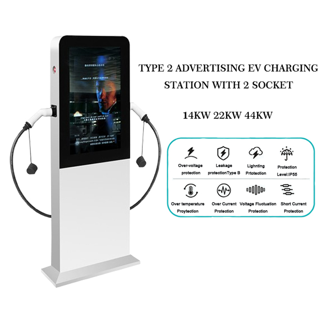New Style AC Car Charger APP WIFI Control Commercial Level 3 EV Charging Station 22kW EV Charger with 32" Display Screen
