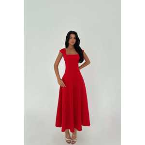 Robe de soirée longue rouge à bretelles et taille empire, taille XS, pour banquets, mariages et bals de fin d'année, avec option grande taille - Product Image 2
