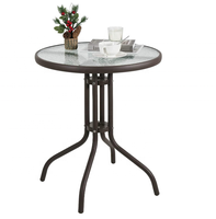 Petite table de bistrot ronde, table de salle à manger d'extérieur, table de patio, plateau en verre, table de balcon avec verre trempé