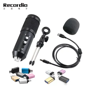 GAM-U04 Professional computer usb studio condenser microphone Real time Monitor Headphones with microphone stand