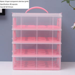 CUPP01 Caja de almacenamiento de plástico moderna de 2-4 capas para cupcakes Caja de embalaje portátil de mano para cupcakes Caja de almacenamiento de postres sellada de plástico - Product Image 5