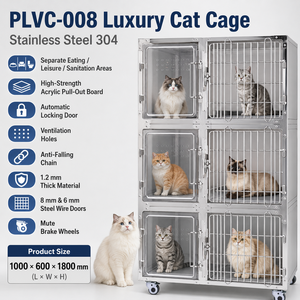Jaula <span class=keywords><strong>de</strong></span> Acero Inoxidable <span class=keywords><strong>de</strong></span> Lujo PLVC-008 para Hospitales Veterinarios, Clínicas Veterinarias y <span class=keywords><strong>Centros</strong></span> <span class=keywords><strong>de</strong></span> Alojamiento para Gatos - Product Image 3