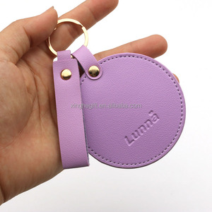 Portable Pedant PU <strong>Leather</strong> Custom Cosmetic <strong>Mirror</strong> Make up Custom Debossed logo - Product Image 2