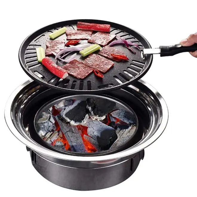 Commercio all'ingrosso 14 "griglia a carbone portatile in acciaio inossidabile griglia per barbecue coreana griglia da campeggio all'aperto per escursioni nel cortile