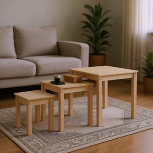 Set di Tavolini a Incastro in Legno di Pino Massiccio, 3 Pezzi Impilabili, Design Moderno per Arredamento Soggiorno - Product Image 2