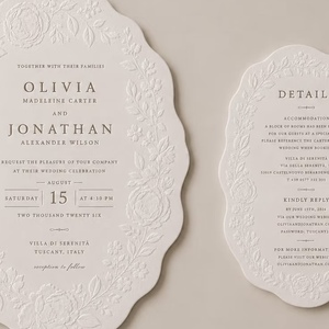Cartes d'invitation personnalisées de luxe en papier coton avec gaufrage, impression en relief, découpe et logo en relief aveugle – Modèle 465 - Product Image 3