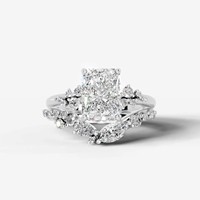 Ensemble de mariage en or 14 carats avec diamant de laboratoire certifié IGI de 2 carats, coupe radiante, couleur D F, clarté VS, bague de fiançailles et alliance