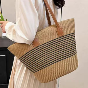 Bolso de mano tejido a rayas Bolso de hombro de estilo rural para mujer con estética natural - Product Image 2