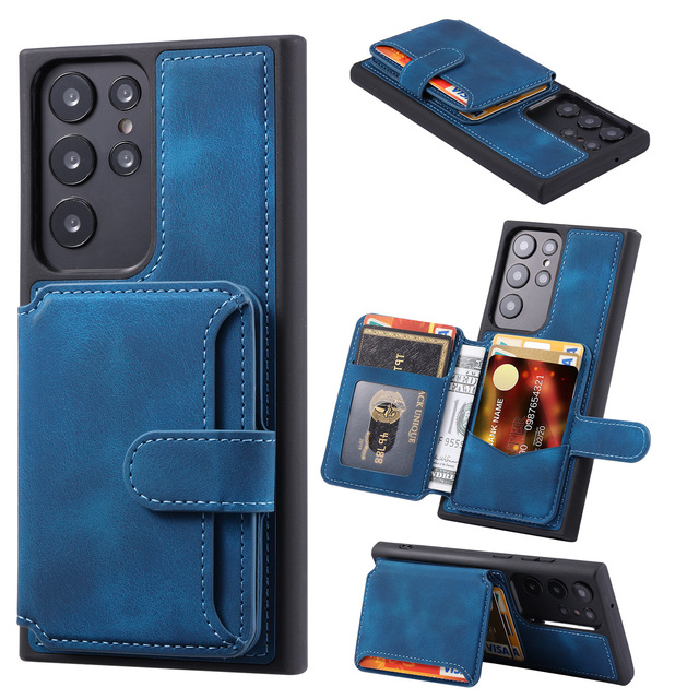 Card Pocket Stand PU Leather Wallet Phone Case for Samsung   S23 Ultra