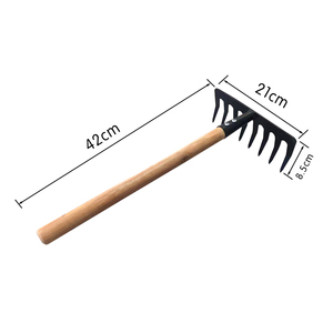 Outil de jardin de haute qualité 8 dents <span class=keywords><strong>râteau</strong></span> en acier au carbone avec manche en bois cultivateur Mini <span class=keywords><strong>râteau</strong></span> pour le désherbage - Product Image 2