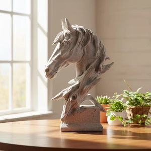 פסל ראש סוס בגודל טבעי עשוי שרף, פסל חיה מפיברגלס בהתאמה אישית, גלריית אמנות מודרנית מינימליסטית - Product Image 3