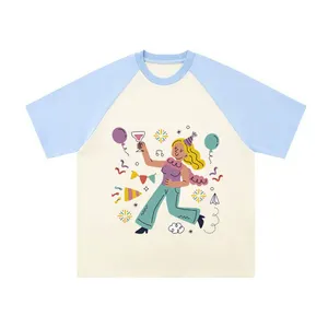 卸売ボクシーフィットTシャツプリントロゴを追加高品質ラグラン半袖Tシャツ