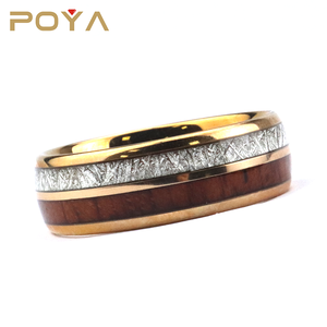 Poya — anneau en tungstène plaqué or de 8mm avec <span class=keywords><strong>bois</strong></span> Koa, incrustation de météorite imitée - Product Image 5