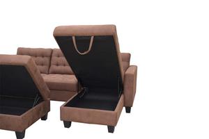 Sofá Seccional Moderno en Forma de L de Gamuza Marrón con Almacenamiento y Tela Ecológica para Sala de Estar - Product Image 5