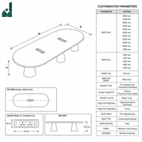 Table de conférence longue et moderne de 500 cm pour 16 personnes avec prise coulissante, placage en bois de frêne gris, bureau pour salle de réunion professionnelle