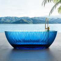 Baignoire autoportante moderne en résine transparente de 1.8m avec égouttoir de forme ovale à 4 jets pour le trempage dans n'importe quelle salle de bain