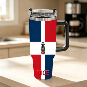 Vaso Térmico Personalizado de Acero Inoxidable de 40 oz con Asa, con la Bandera de República Dominicana, para Desfiles Nacionales, Viajes por Carretera en la Montaña - Product Image 1