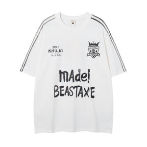 OEM 复古学院风涂鸦灰色短袖针织T恤男式超大宽松时尚图案常规袖 - Product Image 1