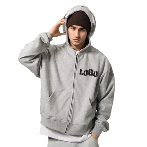Men's Chất lượng cao pháp Terry 350 GSM bông các nhà sản xuất quá khổ nặng tùy chỉnh màu đen <span class=keywords><strong>grey</strong></span> dây kéo zip up Hoodie - Product Image 3
