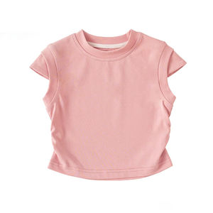 Nieuw geplooide design zachte op maat gemaakte patroon effen multi-kleur 95% katoen 5% spandex meisjes kinder T-shirt - Product Image 4