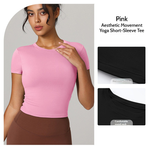 Custom High Quality <b>Yoga</b> Top Softness Sportswear Women Crewneck Short Sleeve <b>Yoga</b> Shirt Gym Blank <b>Tshirts</b> - Product Image 4