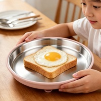 Assiette Ronde de Haute Qualité pour Tout-Petits, Assiette d'Alimentation pour Bébé Non Divisée en Acier Inoxydable 304, Assiette à Ventouse en Silicone pour Bébé