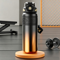 Bouteille de voyage isotherme portable réutilisable en acier inoxydable, anti-fuite, à double paroi, avec paille et couvercle