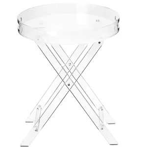 Прозрачный акриловый маленький складной стол, круглый поднос, столик для напитков для офиса, тумбочка для гостиной и спальни