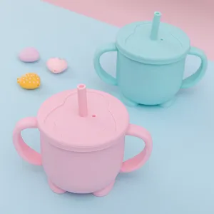 Di Apprendimento del bambino di Alimentazione del Silicone della Tazza Bambino Tazza di Paglia Tazza con Silicone Coperchio Della Tazza di Paglia