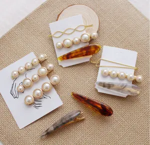 finestyle Pearl Hair Clips for Women, Fashion Hairgrips Artificial Gold Pearl Barrettes Acrylic Resin Hair Barrettes