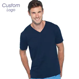 High Quality Cheap White Blank 100% Cotton Unisex V Neck T Shirts Men Custom Digital Printing Logo Plus Size V-neck T-shirts