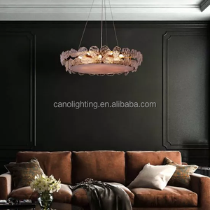 اثنين من الطبقات نمط بسيط قذيفة جولة الثريا أدى حلقة دائرية الحديثة بلوري الزجاج قلادة ضوء للمنزل فيلا بار - Product Image 6