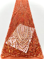 Tissu en dentelle africaine brodé élégant AOYI, tricoté chaîne avec sequins et perles pour accessoires, vente en gros