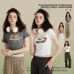 เสื้อยืดผู้หญิง Y2k ผ้าคอตตอน 95% สแปนเด็กซ์ 5% รับผลิตตามสั่ง พร้อมสกรีนโลโก้ - Product Image 2
