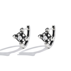 <b>Huggie</b> Earrings Cross Flower S925 Sterling <b>Silver</b> Diamond Claw Setting For Men And Women - Product Image 1