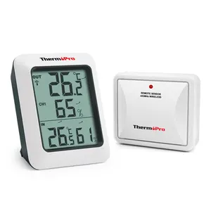 Thermopro TP60S مقياس الرطوبة الرقمي في الأماكن المغلقة مقياس حرارة خارجي جهاز مراقبة الرطوبة مع لاسلكي مستشعر درجة الحرارة والرطوبة الأبيض