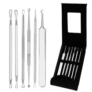 Stainless Steel Acne Needle Set 6 Piece With Mirror Portable Blackhead Remover For Face Skin Care Tools - Product Image 1