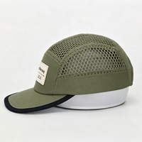 Topi Pria 8 Panel Model Flat Bill dengan Patch Kulit, Bahan Nilon Hijau, Model Dad Hat Berjaring untuk Aktivitas Luar Ruangan, Pantai, Memancing, Promosi, dan Fashion