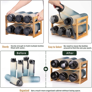 JUNJI-organizador de botellas de agua de bambú, con etiquetas, despensa de cocina, estante de almacenamiento de madera para armarios, taza para el hogar - Product Image 2