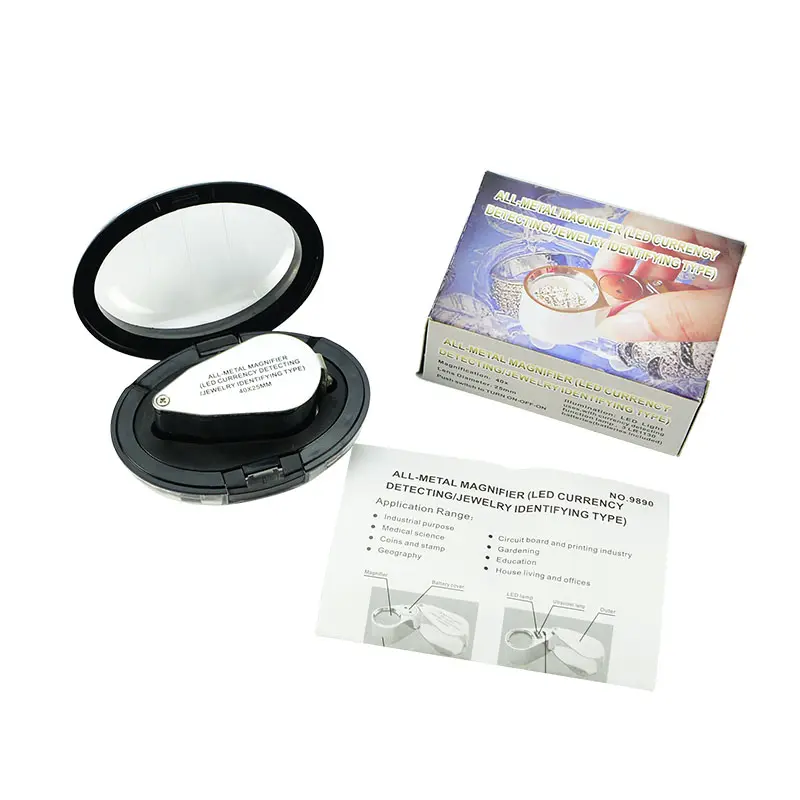 40X Full Metal Gioielli Illuminato Loop Magnifier della Tasca Lente Pieghevole Lente di Ingrandimento Jewelers Occhio Lente di Ingrandimento con LED