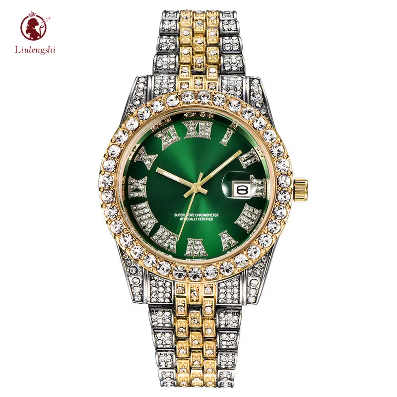 Unisex Micro Crystal Pointer Time Indicators Wristwatches Stainless Steel Green Dial Analog Quartz Number Watch