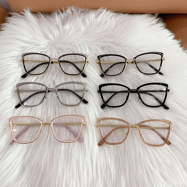 Fashion Pretty Cat-eye Trend Color-Changing Adjustable Anti-Blue Light PC Lenses Women Metal Non-Prescription Decorative Glasses